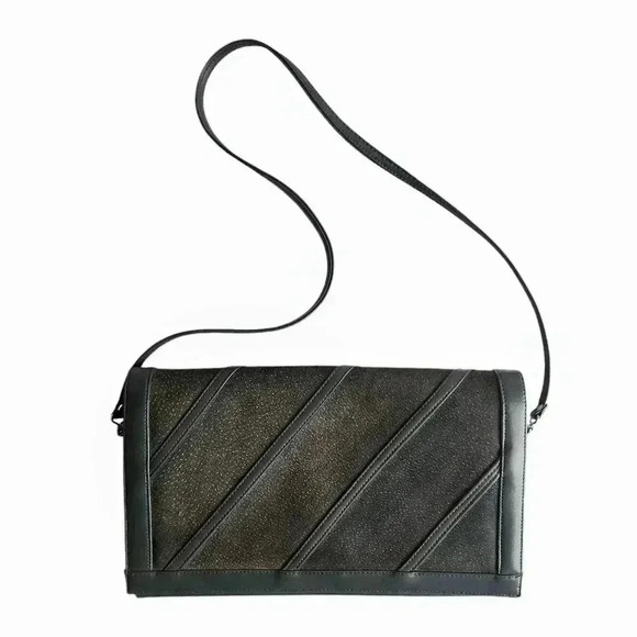 Vintage Gray Faux Leather Clutch Shoulder Bag Convertible 1980s - Picture 1 of 13
